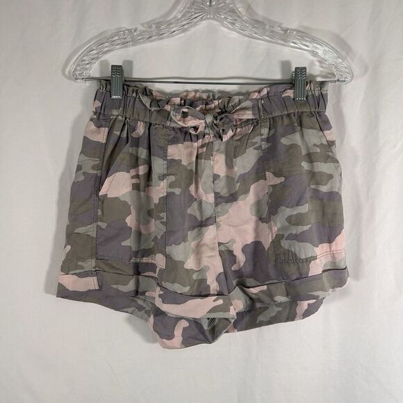 Aerie Camo Shorts Women's Medium Green Pink Camo Pull On Tie Pockets 3" Inseam - Picture 1 of 5